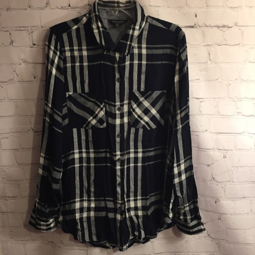 Lucky Brand Women's Plaid Long Sleeve Button Up Shirt Size Medium Semi-Sheer